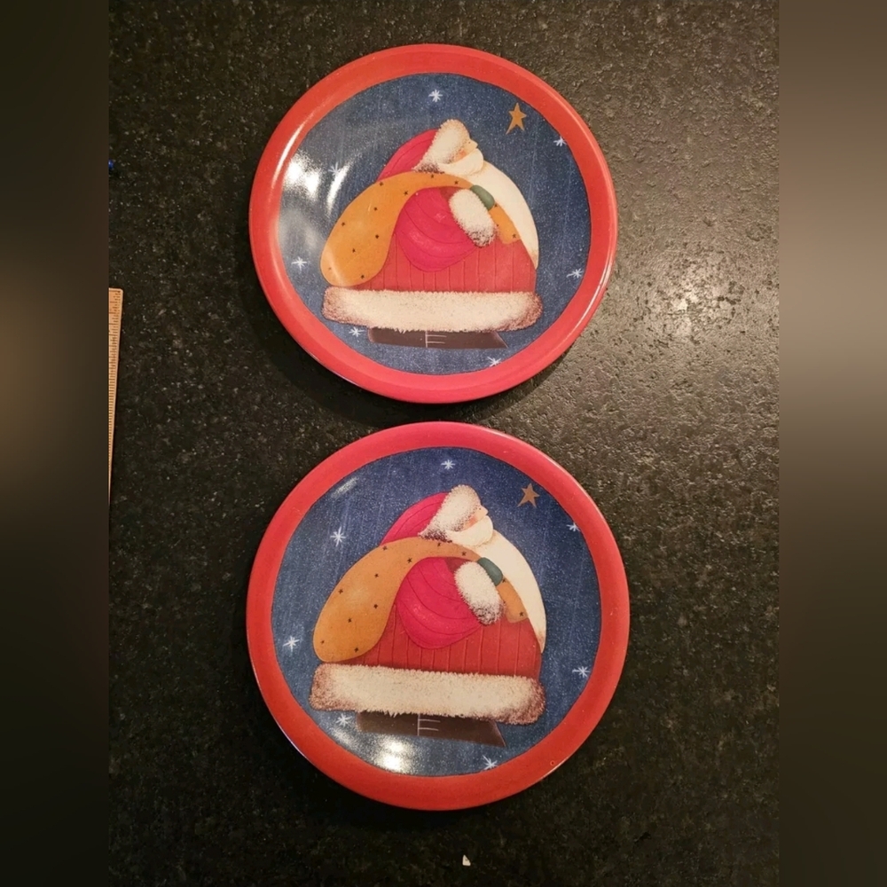 Santa Christmas holiday dessert salad plates by fiddlestix set of 2